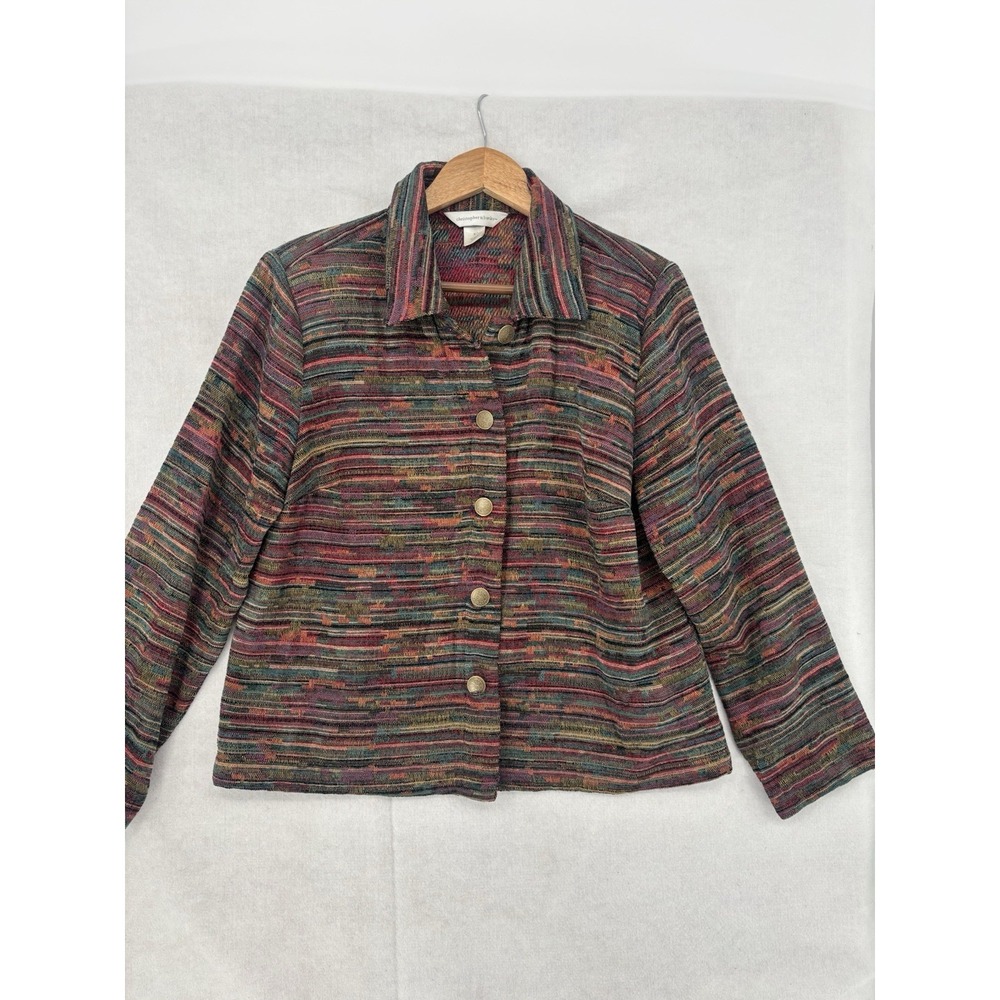 Christopher & Banks Womens Size M Multicolor Woven Tapestry Striped Jacket